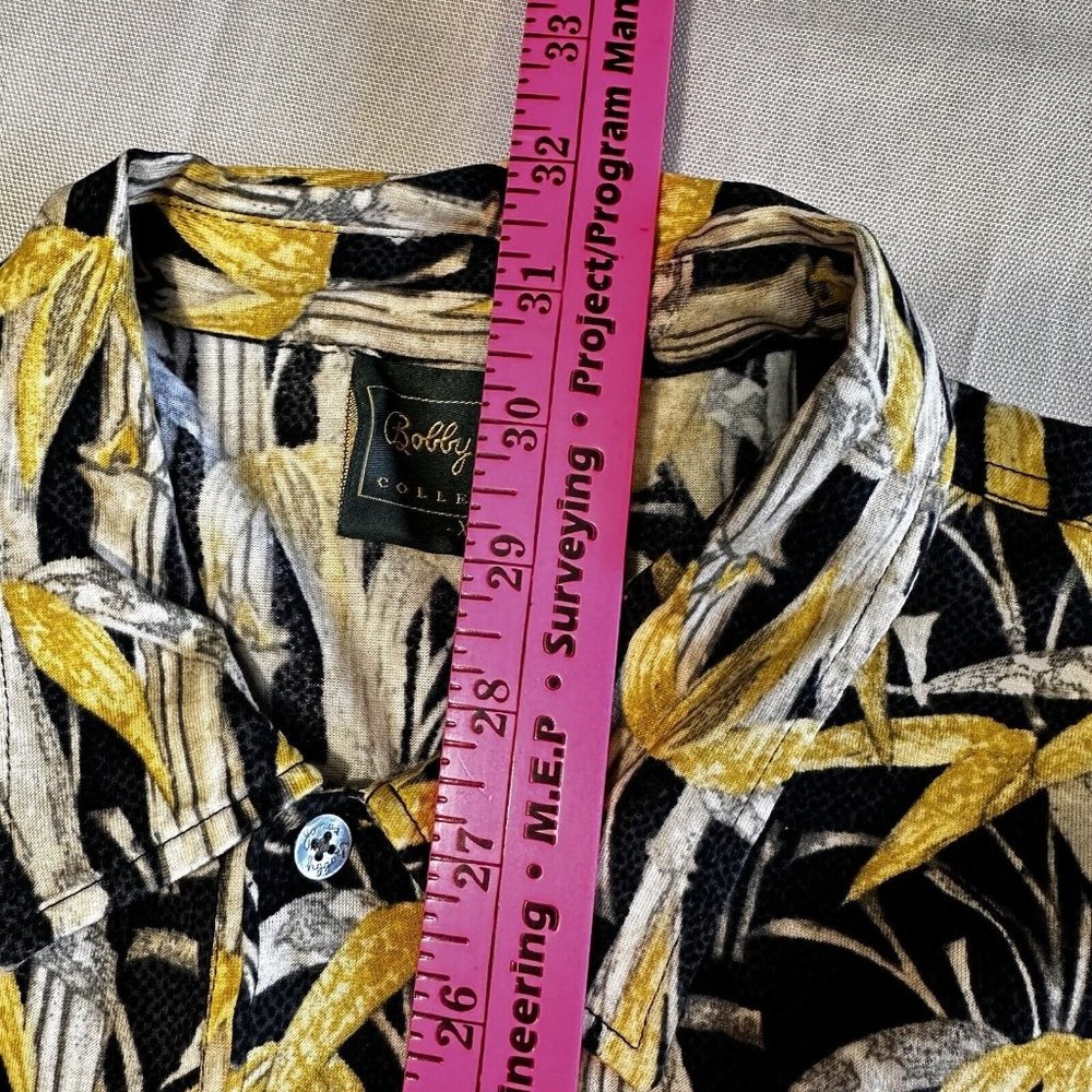 Bobby Jones Colleceion Polo XL Black Yellow Leafy Print Cotton Shirt Italy - Picture 4 of 8